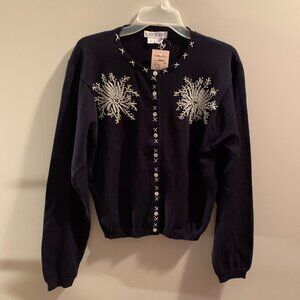 Karen Kane navy blue beaded sweater